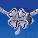 B1209 tlf - Silver 2-D Four Leaf Clover - Im. Rhodium Large Hole Beads (6 per package)