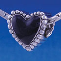 B1212 tlf - Black Heart with Beaded Border - 2-D - Im. Rhodium Large Hole Beads (2 per package)