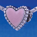 B1213 tlf - Pink Heart with Beaded Border - 2-D - Im. Rhodium Large Hole Beads (2 per package)