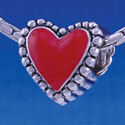 B1214 tlf - Red Heart with Beaded Border - 2-D - Im. Rhodium Large Hole Beads (2 per package)
