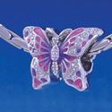 B1217 tlf - 2-D Hot Pink and Purple Butterfly - Im. Rhodium Large Hole Beads (2 per package)