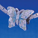 B1218 tlf - 2-D Lime Green & Blue Butterfly - Im. Rhodium Large Hole Beads (2 per package)