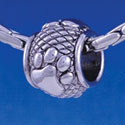 B1242 tlf - Silver Paw on Hatched Background - Im. Rhodium Large Hole Beads (6 per package)