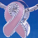 B1246 tlf - Pink Ribbon with Stitched Edging - Silver Plated Large Hole Bead (2 per package)