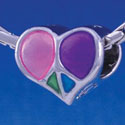 B1251 tlf - Enamel Peace Heart - Im. Rhodium Large Hole Beads (6 per package)