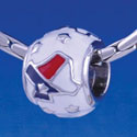 B1255 tlf - Red, White, and Blue Texas on White - Im. Rhodium Large Hole Beads (6 per package)