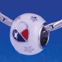 B1256 tlf - Red, White and Blue Texas Heart on White - Im. Rhodium Large Hole Beads (6 per package)