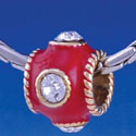 B1261 tlf - Red Enamel Band with 4 Swarovski Crystals - Gold Large Hole Beads (6 per package)