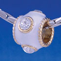 B1262 tlf - White Enamel Band with 4 Swarovski Crystals - Gold Large Hole Beads (6 per package)