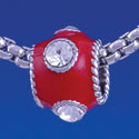 B1265 tlf - Red Enamel Band with 4 Swarovski Crystals - Im. Rhodium Large Hole Beads (6 per package)