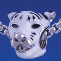 B1289 tlf - White Tiger Head - Im. Rhodium Large Hole Beads (6 per package)