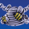 B1309 tlf - Mini Bees on Beehive - Im. Rhodium Plated Large Hole Bead (2 per package)