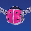 B1311 tlf - Hot Pink Enamel Ladybug - Im. Rhodium Large Hole Bead (2 per package)