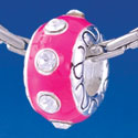 B1318 tlf - Large Spacer - Hot Pink with Swarovski Crystals - Silver Plated Large Hole Bead (2 per package)