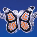 B1319 tlf - Orange Monarch Butterfly with Swarovski Crystals - Silver Plated Large Hole Bead (6 per package)