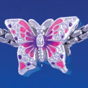 B1320 tlf - Hot Pink & Purple Butterfly - Silver Plated Large Hole Bead (2 per package)