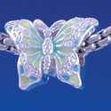 B1321 tlf - Lime Gree & Blue Butterfly - Silver Plated Large Hole Bead (2 per package)