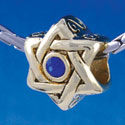 B1326 tlf - Star of David with Blue Swarovski Crystal - Gold Plated Large Hole Bead (6 per package)