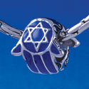 B1327 tlf - Blue Hamsa Hand - Im. Rhodium Plated Large Hole Bead (6 per package)