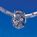 B1340 tlf - Mini Beaded Hearts Spacer - Im. Rhodium Plated Large Hole Bead (6 per package)