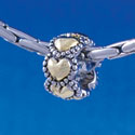 B1342 tlf - Mini Two Tone Beaded Hearts Spacer - Im. Rhodium and Gold Plated Large Hole Bead (6 per package)