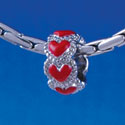 B1343 tlf - Mini Beaded Red Hearts Spacer - Im. Rhodium Plated Large Hole Bead (6 per package)