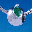 B1350 tlf - Silver Apple with Green Leaf - Im. Rhodium Plated Large Hole Bead (6 per package)