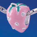 B1353 tlf - Pink Enamel Strawberry with Swarovski Crystal - Silver Plated Large Hole Beads (2 per package)