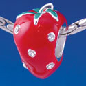 B1354 tlf - Red Enamel Strawberry with Swarovski Crystal - Im. Rhodium Plated Large Hole Beads (2 per package)