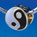 B1361 tlf - Enamel Yin Yang - Gold Plated Large Hole Beads (6 per package)