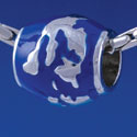 B1369 tlf - Blue Enamel World Globe - Im. Rhodium Plated Large Hole Beads (6 per package)