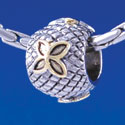 B1374 tlf - Gold Flower on Silver Hatched Background - Im. Rhodium & Gold Plated Large Hole Beads (6 per package)