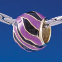 B1379 tlf - Wide Black and Purple Animal Striped Print - Gold Plated Large Hole Bead (6 per package)