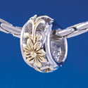 B1387 tlf - Gold Flower with Silver Border - Im. Rhodium & Gold Plated Large Hole Bead (6 per package)