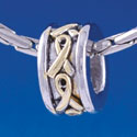 B1391 tlf - Gold Awareness Ribbon on Silver - Im. Rhodium & Gold Plated Large Hole Bead (6 per package)