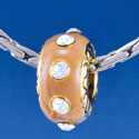 B1413 tlf - Large Spacer - Tan with Swarovski Crystals - Gold Plated Large Hole Beads (2 per package)
