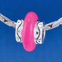B1414 tlf - Large Spacer - Hot Pink Center - Silver Plated Large Hole Beads (6 per package)