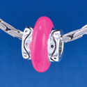 B1414 tlf - Large Spacer - Hot Pink Center - Silver Plated Large Hole Beads (6 per package)