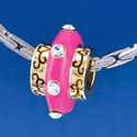 B1415-GOLD tlf - Large Spacer - Hot Pink Center with Clear Swarovski Crystals - Gold Plated Large Hole Beads (2 per package)