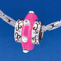 B1415 tlf - Large Spacer - Hot Pink Center with Clear Swarovski Crystals - Silver Plated Large Hole Beads (2 per package)