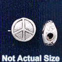 B1439 tlf - 10mm Silver Peace Sign - Silver Plated Bead (6 per package)