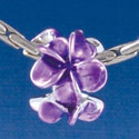 B1457 tlf - Purple Plumerias - Silver Plated Large Hole Beads (6 per package)