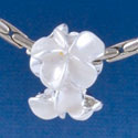 B1458 tlf - Pearl White Plumerias - Silver Plated Large Hole Beads (6 per package)