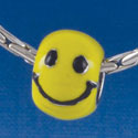 B1463 tlf - Yellow Smiley Face - Silver Plated Large Hole Bead (6 per package)
