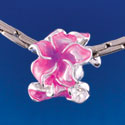 B1466 tlf - Hot Pink and Purple Plumeria Flowers - Silver  Plated Large Hole Bead (6 per package)