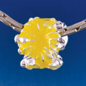 B1469 tlf - Hot Yellow Hibiscus Flowers - Silver  Plated Large Hole Bead (6 per package)