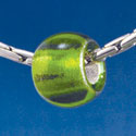 B1487 tlf - 12mm Lime Green - Peridot Roller Bead with Silver Lining - Glass Large Hole Bead (6 per package)