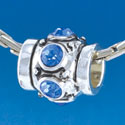 B1533 tlf - Six Sapphire Blue Swarovski Crystal Barrel with Shoulders - Im. Rhodium Plated Large Hole Bead (2 per package)