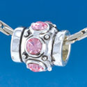 B1534 tlf - Six Pink Swarovski Crystal Barrel with Shoulders - Im. Rhodium Plated Large Hole Bead (2 per package)