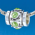 B1536 tlf - Six Lime Green Swarovski Crystal Barrel with Shoulders - Im. Rhodium Plated Large Hole Bead (2 per package)
